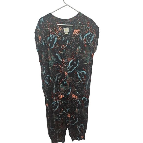 Anthropologie Maeve Jumpsuit Leaf Print Colorful Abstract Floral Sz M - Picture 1 of 7